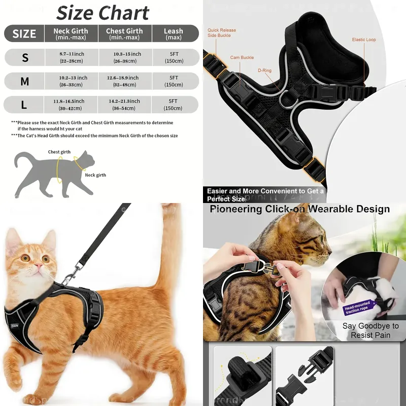 Outdoor Adventure Wear - Kedi Göğüs Tasması ve Tasma Seti,
