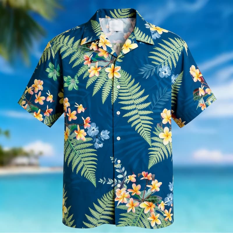 Outdoor Adventure Vacations - Erkek Premium Hawaii Çiçek Desenli Düğmeli
